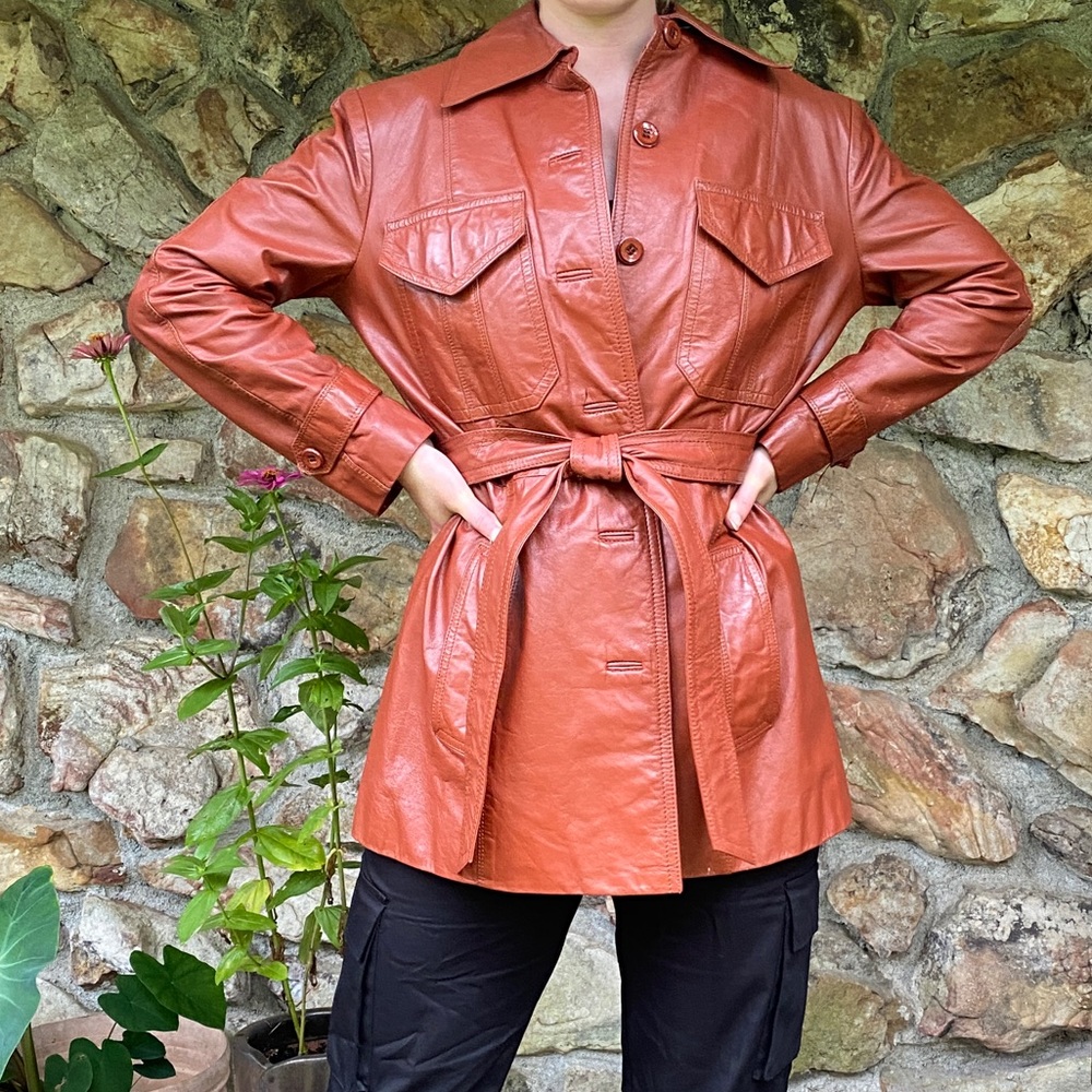 Vintage genuine leather trench coat